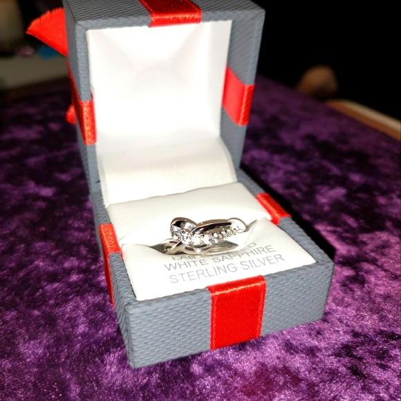 Solid Sterling Silver with Lab Created White Sapphires - Picture 1 of 6